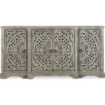 Harmony 4 Door Breakfront Sideboard by Classic Home in distressed warm gray. Made from mango wood in a eclectic & global style.