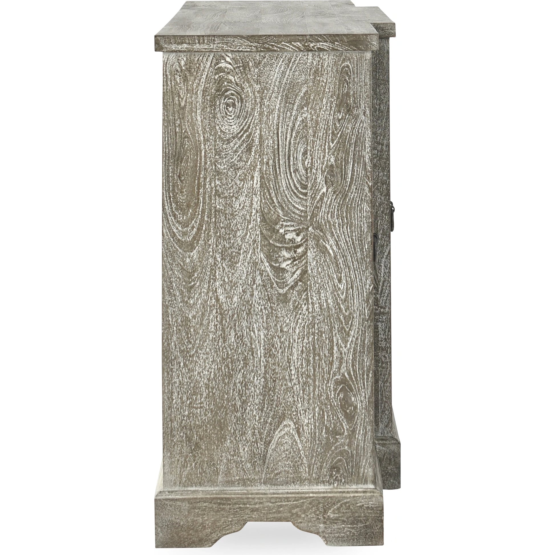 Harmony 4 Door Breakfront Sideboard by Classic Home in distressed warm gray. Made from mango wood in a eclectic & global style.