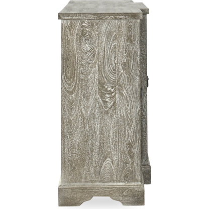 Harmony 4 Door Breakfront Sideboard by Classic Home in distressed warm gray. Made from mango wood in a eclectic & global style.