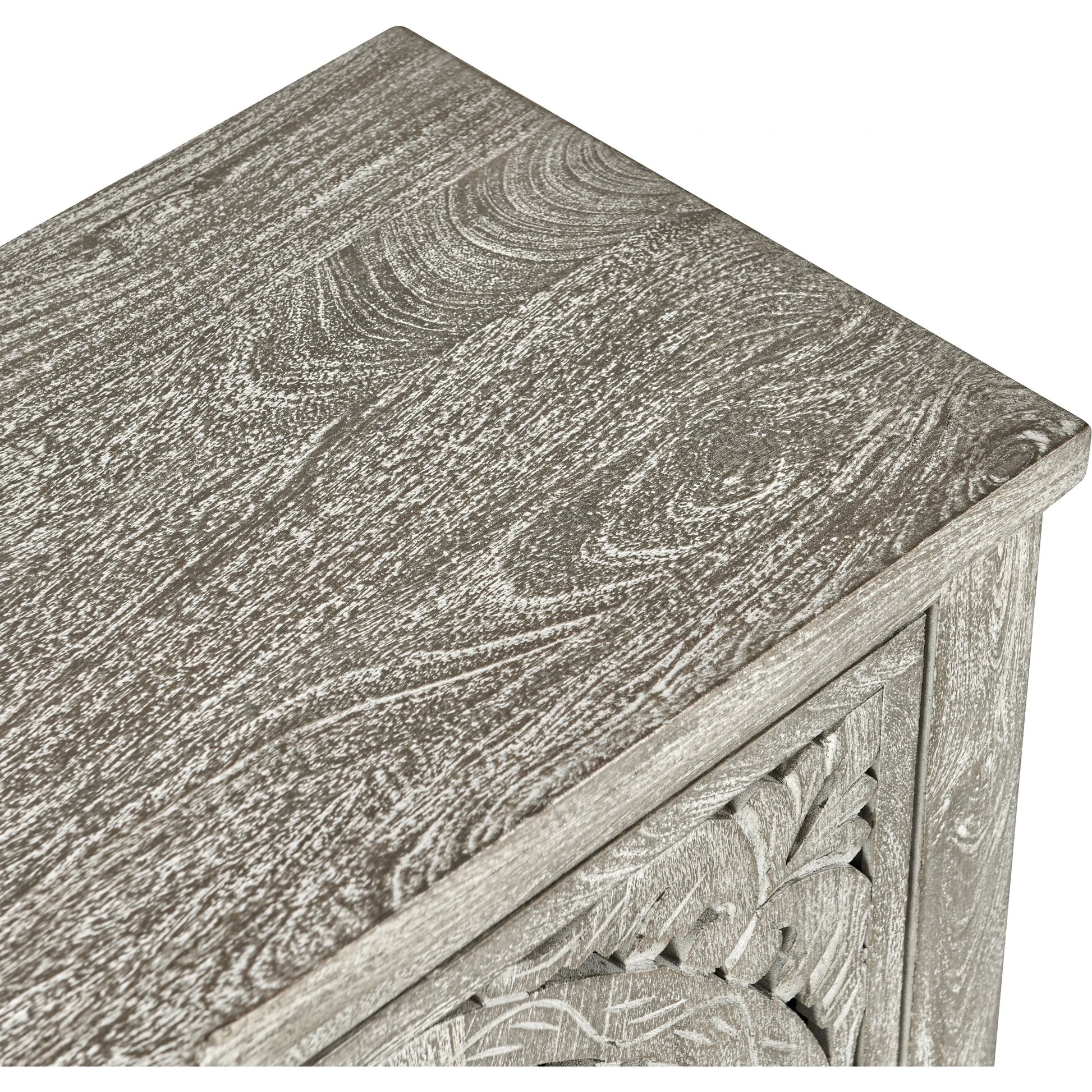 Harmony 4 Door Breakfront Sideboard by Classic Home in distressed warm gray. Made from mango wood in a eclectic & global style.