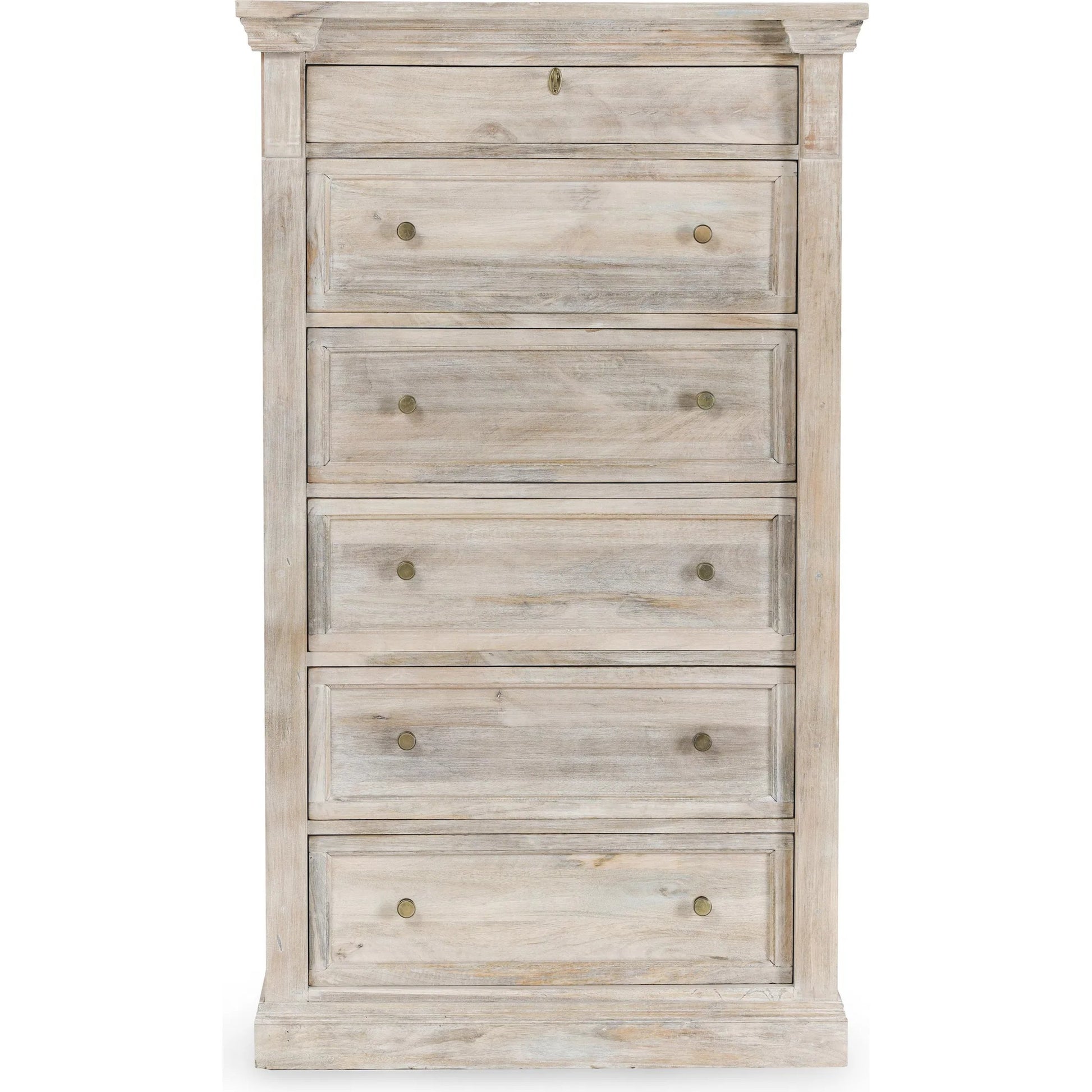 Adelaide 6-Drawer Mango Wood Chest by Classic Home in white wash. Made from mango wood in a transitional style.