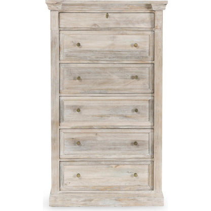 Adelaide 6-Drawer Mango Wood Chest by Classic Home in white wash. Made from mango wood in a transitional style.