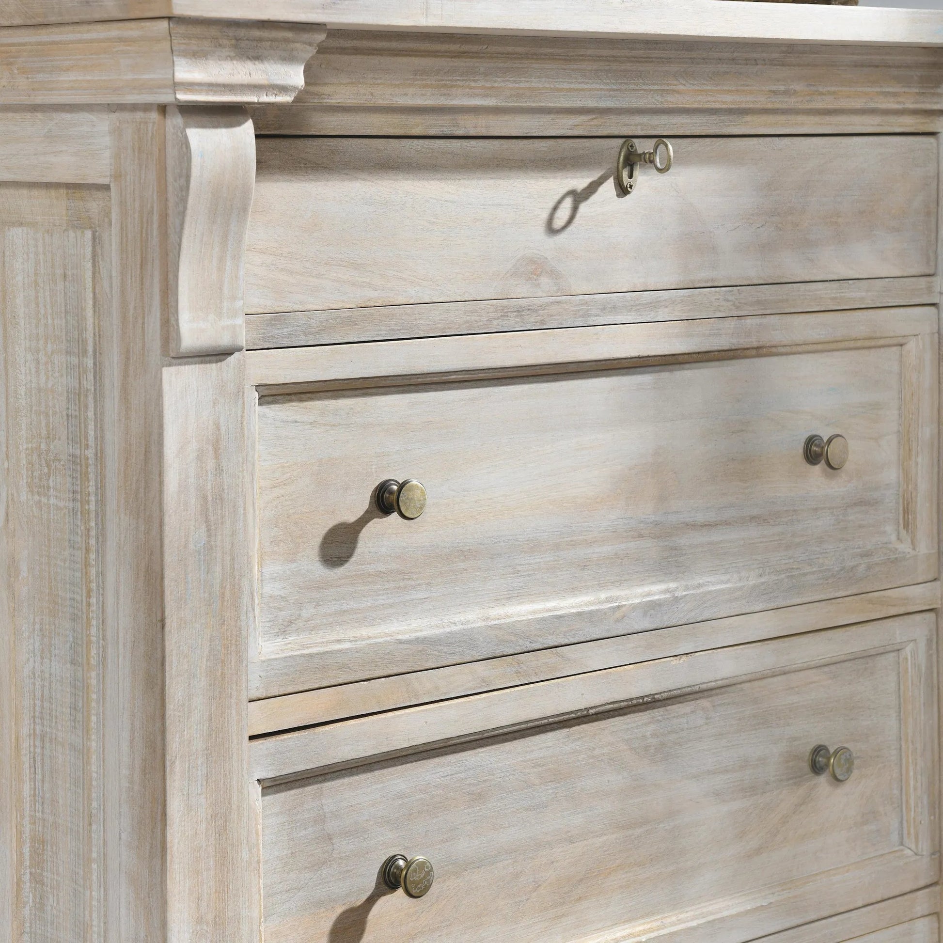 Adelaide 6-Drawer Mango Wood Chest by Classic Home in white wash. Made from mango wood in a transitional style.