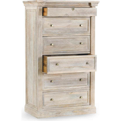 Adelaide 6-Drawer Mango Wood Chest by Classic Home in white wash. Made from mango wood in a transitional style.