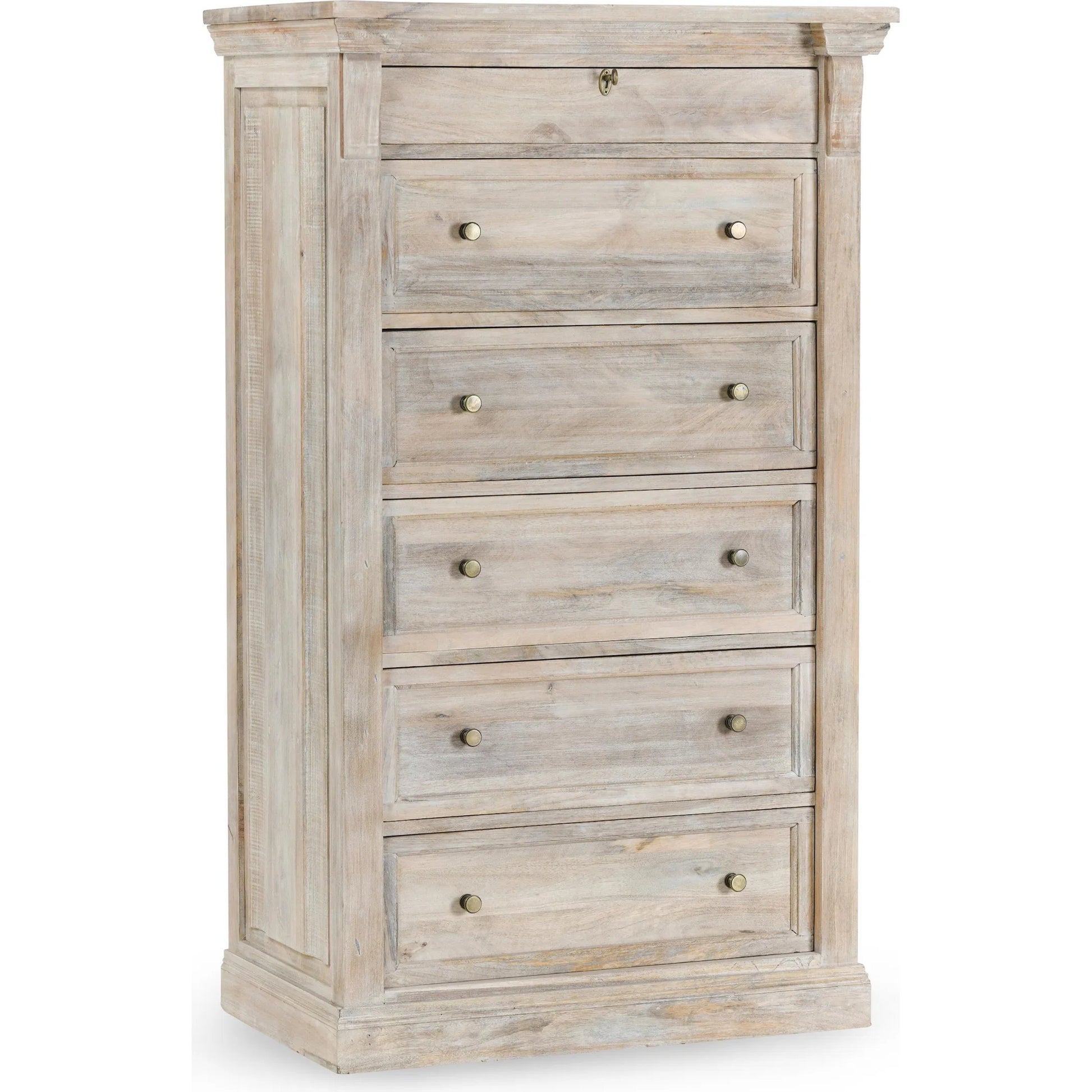 Adelaide 6-Drawer Mango Wood Chest by Classic Home in white wash. Made from mango wood in a transitional style.