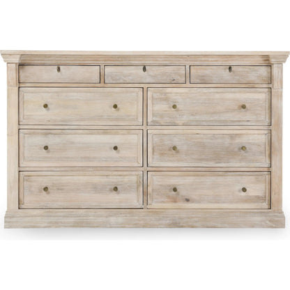 Adelaide 9-Drawer Mango Wood Dresser by Classic Home in white wash. Made from mango wood in a transitional style.