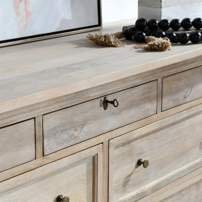 Adelaide 9-Drawer Mango Wood Dresser by Classic Home in white wash. Made from mango wood in a transitional style.