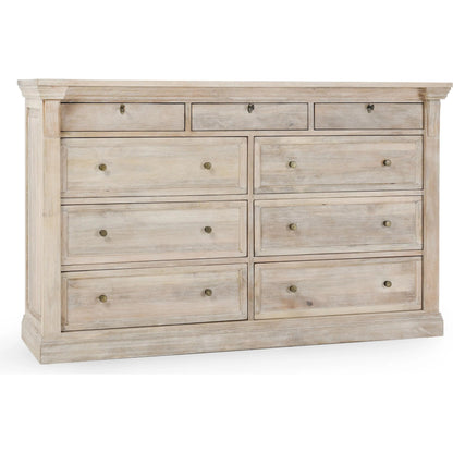 Adelaide 9-Drawer Mango Wood Dresser by Classic Home in white wash. Made from mango wood in a transitional style.