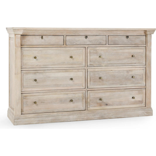 Adelaide 9-Drawer Mango Wood Dresser by Classic Home in white wash. Made from mango wood in a unique style.