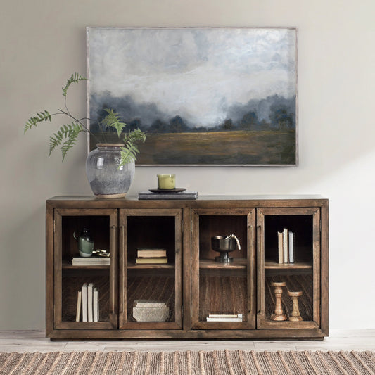 Bradley 4 Doors Sideboard by Classic Home in brown. Made from oak wood in a modern style.