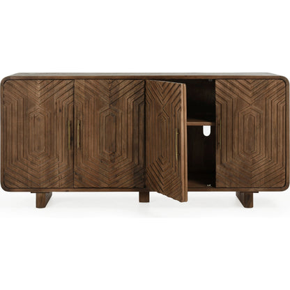 Holmes Four Door Mango Wood Sideboard by Classic Home in brown. Made from mango wood in a modern style.