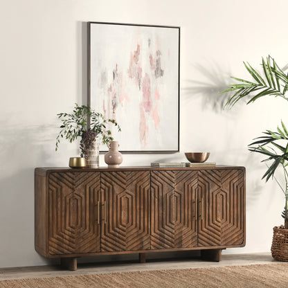 Holmes Four Door Mango Wood Sideboard by Classic Home in brown. Made from mango wood in a modern style.