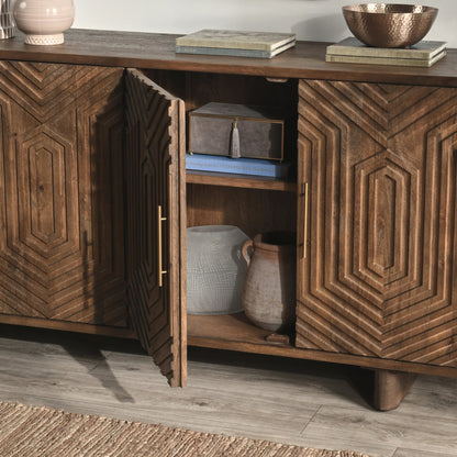 Holmes Four Door Mango Wood Sideboard by Classic Home in brown. Made from mango wood in a modern style.