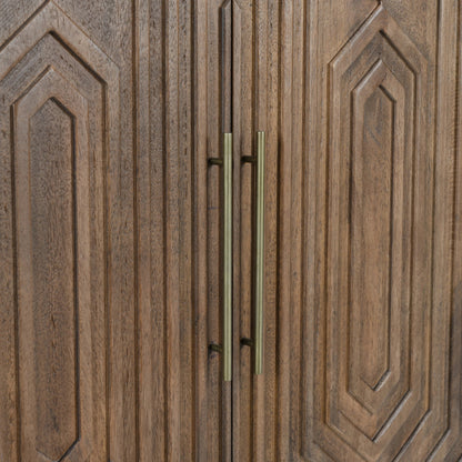 Holmes Mango Wood Carved Bar Cabinet by Classic Home in brown. Made from mango wood in a modern style.