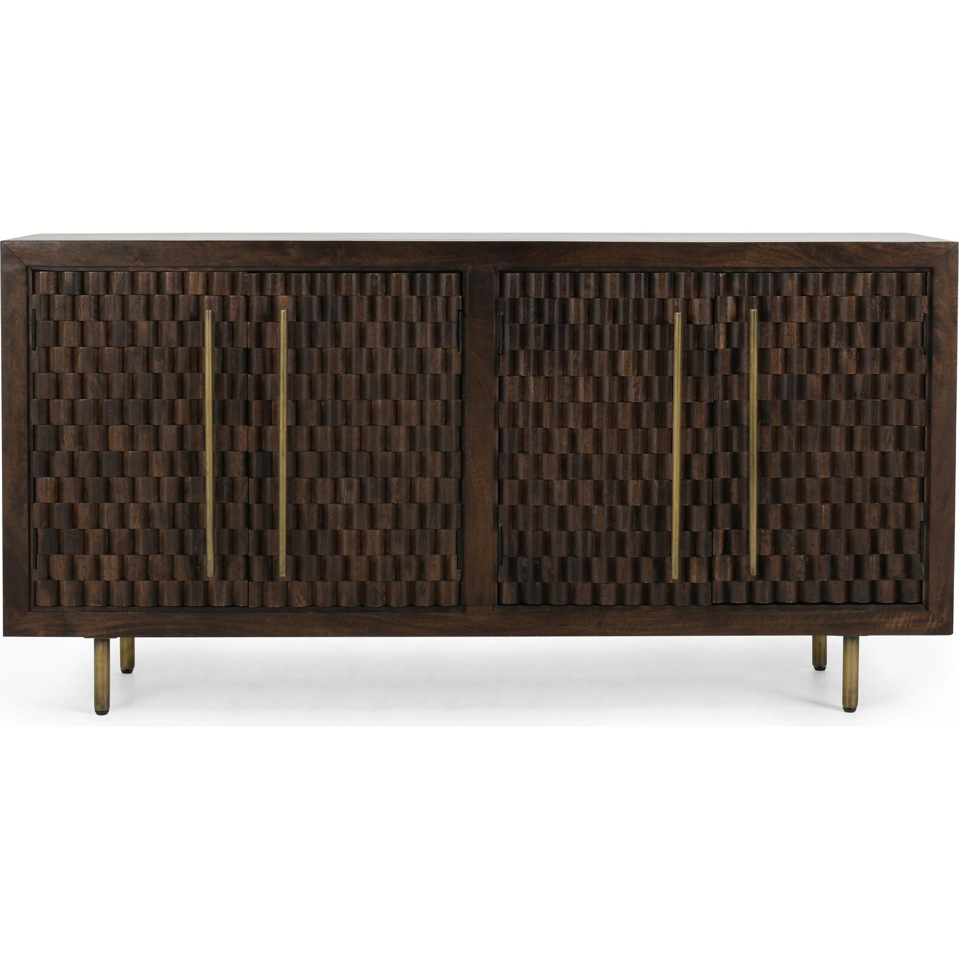 Norwood 4 Door Sideboard by Classic Home in brown. Made from mango wood with iron pull handles in a transitional style.
