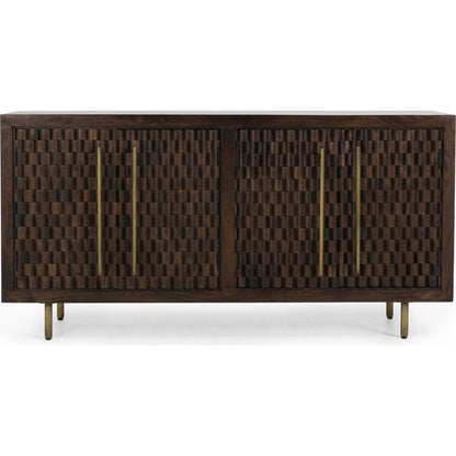 Norwood 4 Door Sideboard by Classic Home in brown. Made from mango wood with iron pull handles in a transitional style.
