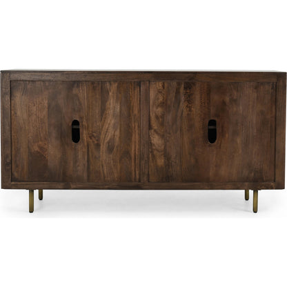 Norwood 4 Door Sideboard by Classic Home in brown. Made from mango wood with iron pull handles in a transitional style.