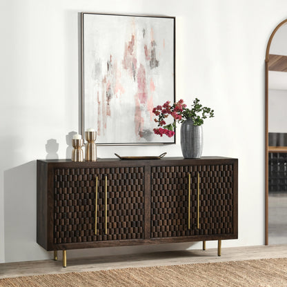 Norwood 4 Door Sideboard by Classic Home in brown. Made from mango wood with iron pull handles in a transitional style.