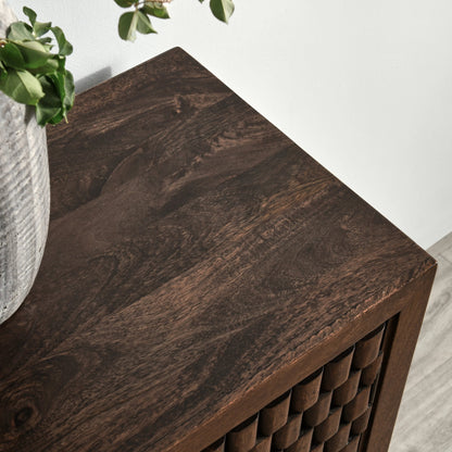 Norwood 4 Door Sideboard by Classic Home in brown. Made from mango wood with iron pull handles in a transitional style.