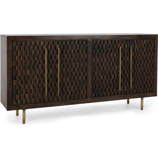 Norwood 4 Door Sideboard by Classic Home in brown. Made from mango wood with iron pull handles in a transitional style.