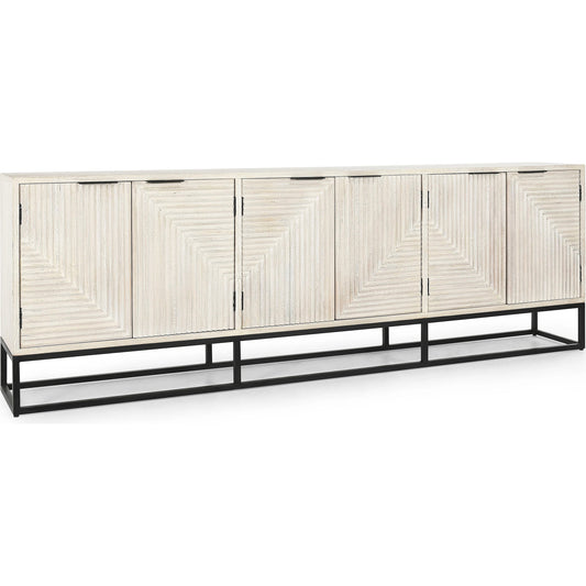 Flint 108" Sideboard by Classic Home in white. Made from mango wood, iron base in a modern style.