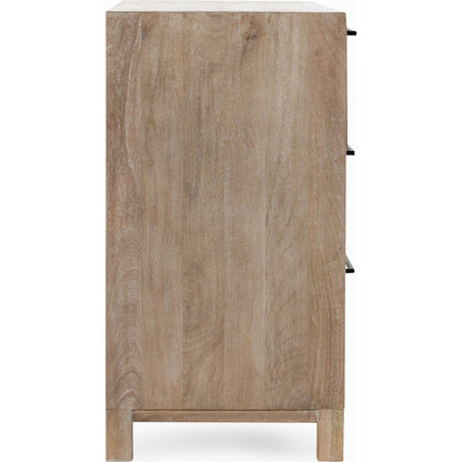 Jensen Six-Drawer Mango Wood Dresser by Classic Home in light brown. Made from mango wood, cane in a cottage & farmhouse style.