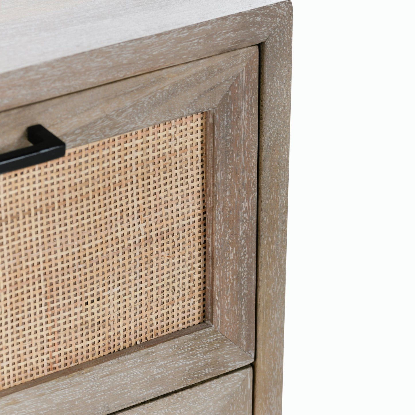 006 SI-2162602 | Closeup | Jensen Six-Drawer Mango Wood Dresser by Classic Home in light brown. Made from mango wood, cane in a cottage & farmhouse style.