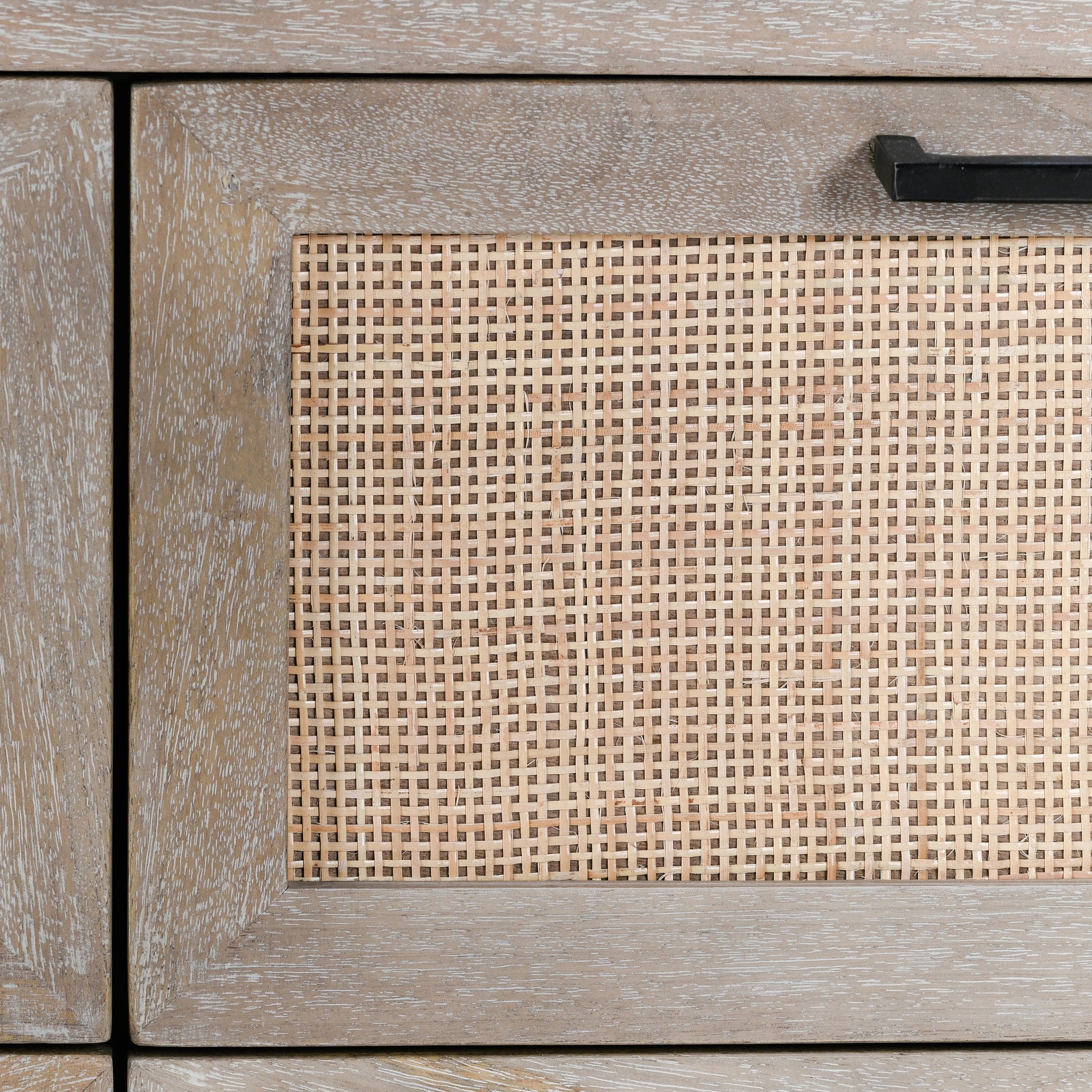 Jensen Six-Drawer Mango Wood Dresser by Classic Home in light brown. Made from mango wood, cane in a cottage & farmhouse style.