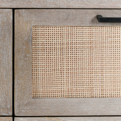 Jensen Six-Drawer Mango Wood Dresser by Classic Home in light brown. Made from mango wood, cane in a cottage & farmhouse style.