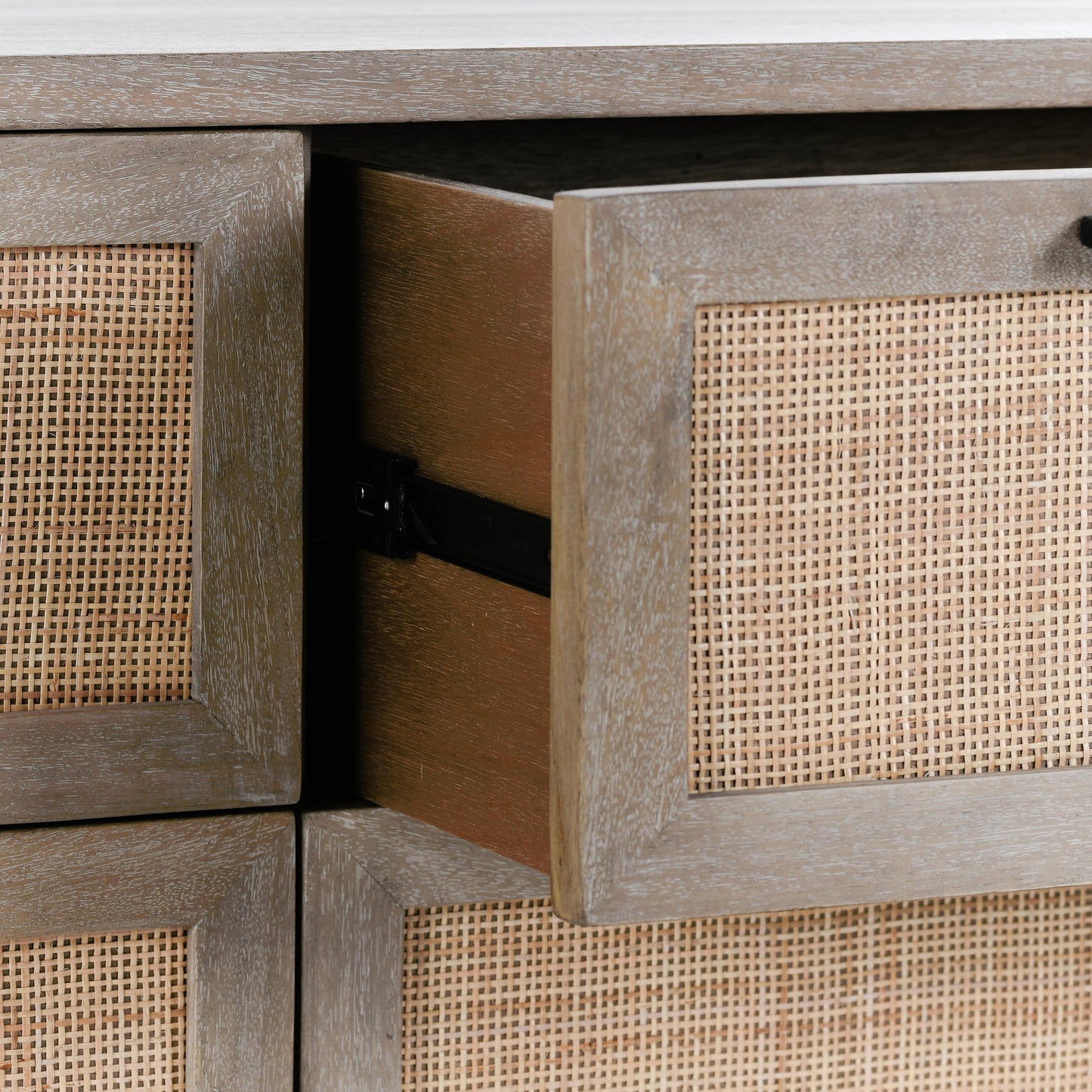 008 SI-2162602 | Closeup | Jensen Six-Drawer Mango Wood Dresser by Classic Home in light brown. Made from mango wood, cane in a cottage & farmhouse style.