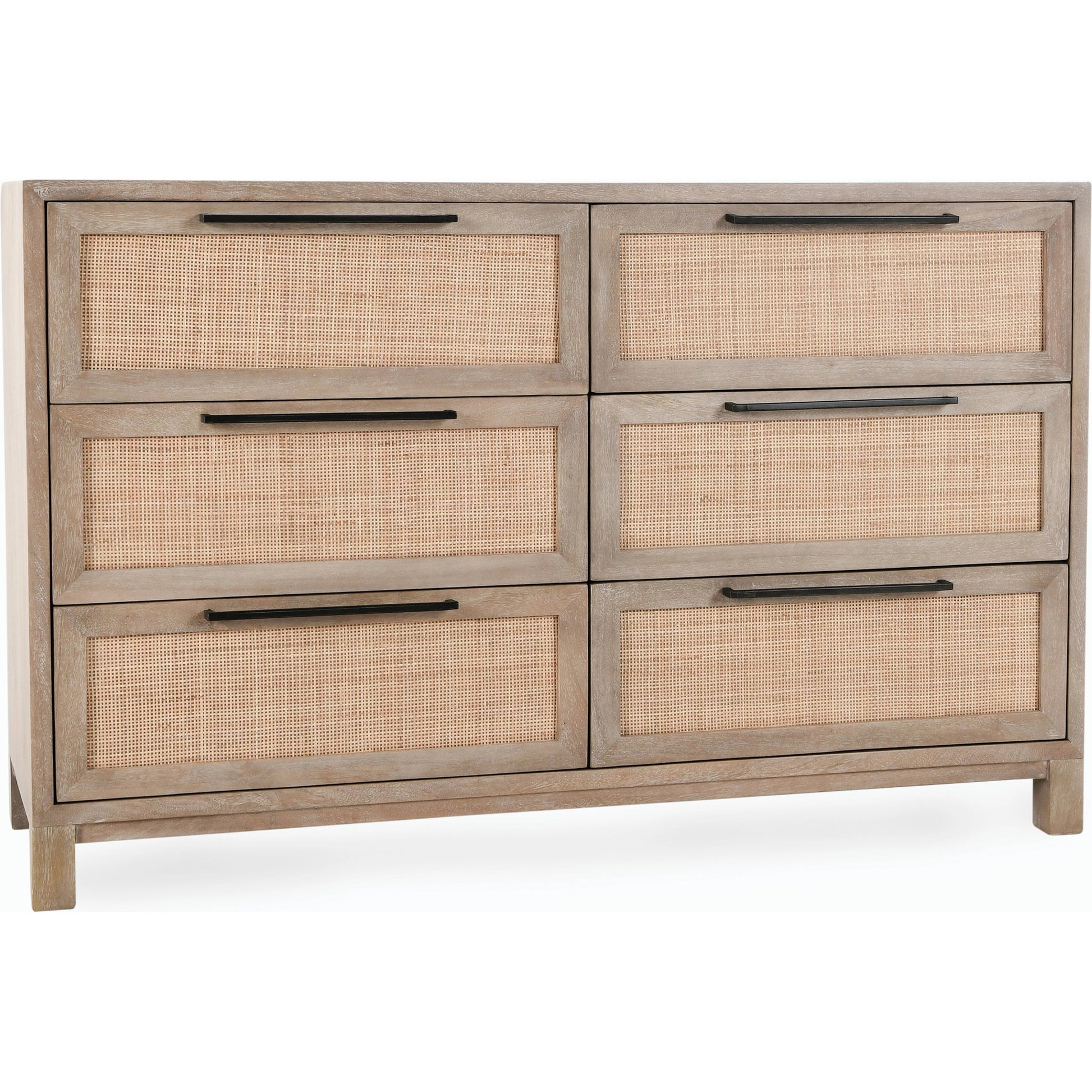 Jensen Six-Drawer Mango Wood Dresser by Classic Home in light brown. Made from mango wood, cane in a cottage & farmhouse style.