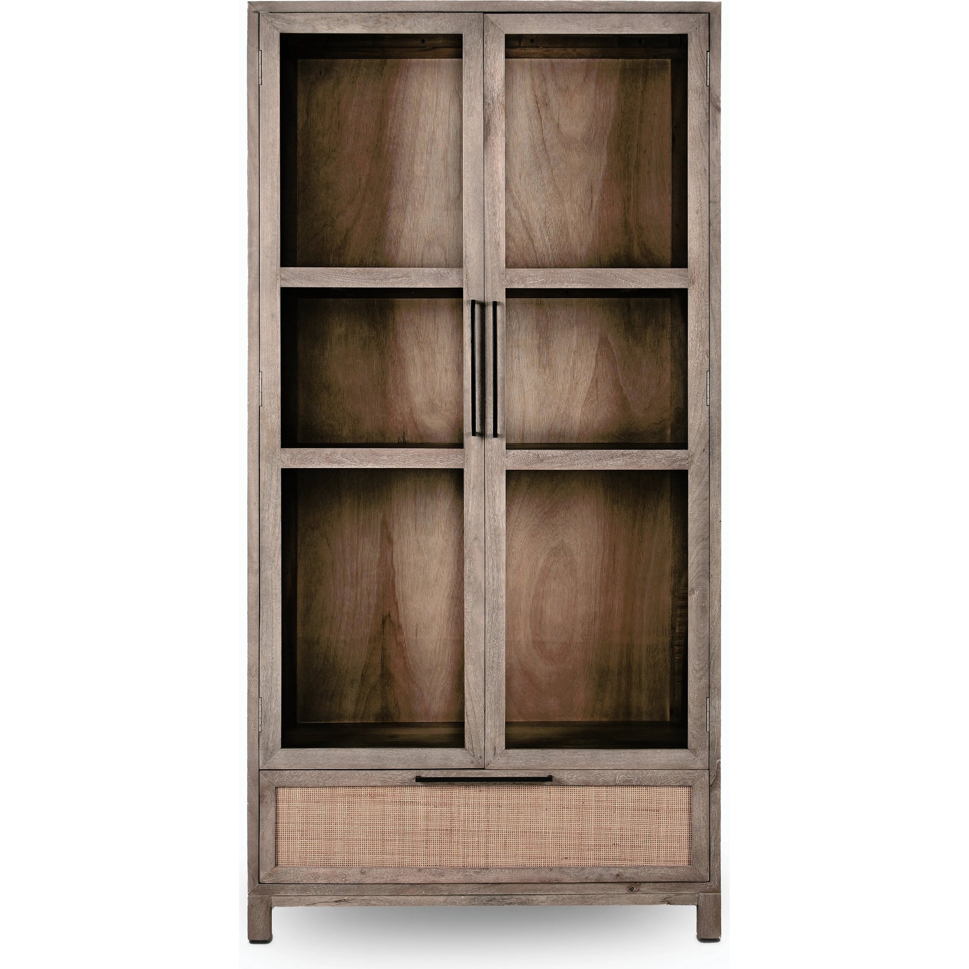 Jensen Tall Cabinet by Classic Home in taupe. Made from mango wood, cane, tempered glass in a modern style.