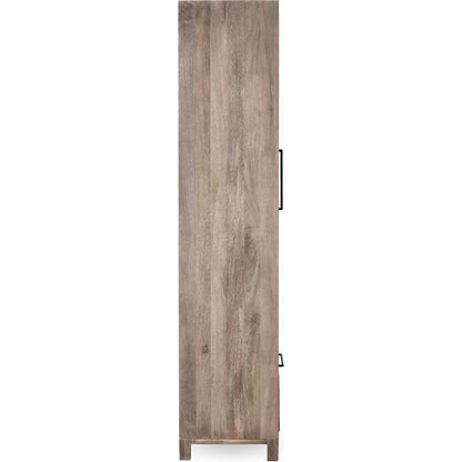 Jensen Tall Cabinet by Classic Home in taupe. Made from mango wood, cane, tempered glass in a modern style.