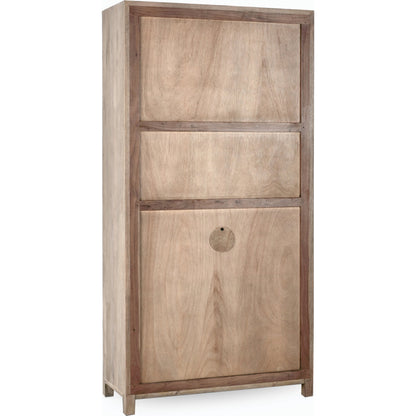 Jensen Tall Cabinet by Classic Home in taupe. Made from mango wood, cane, tempered glass in a modern style.