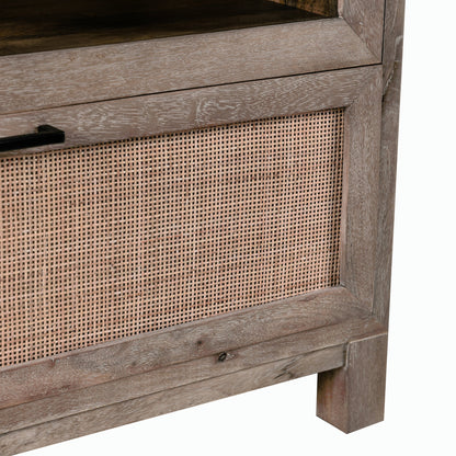 Jensen Tall Cabinet by Classic Home in taupe. Made from mango wood, cane, tempered glass in a modern style.