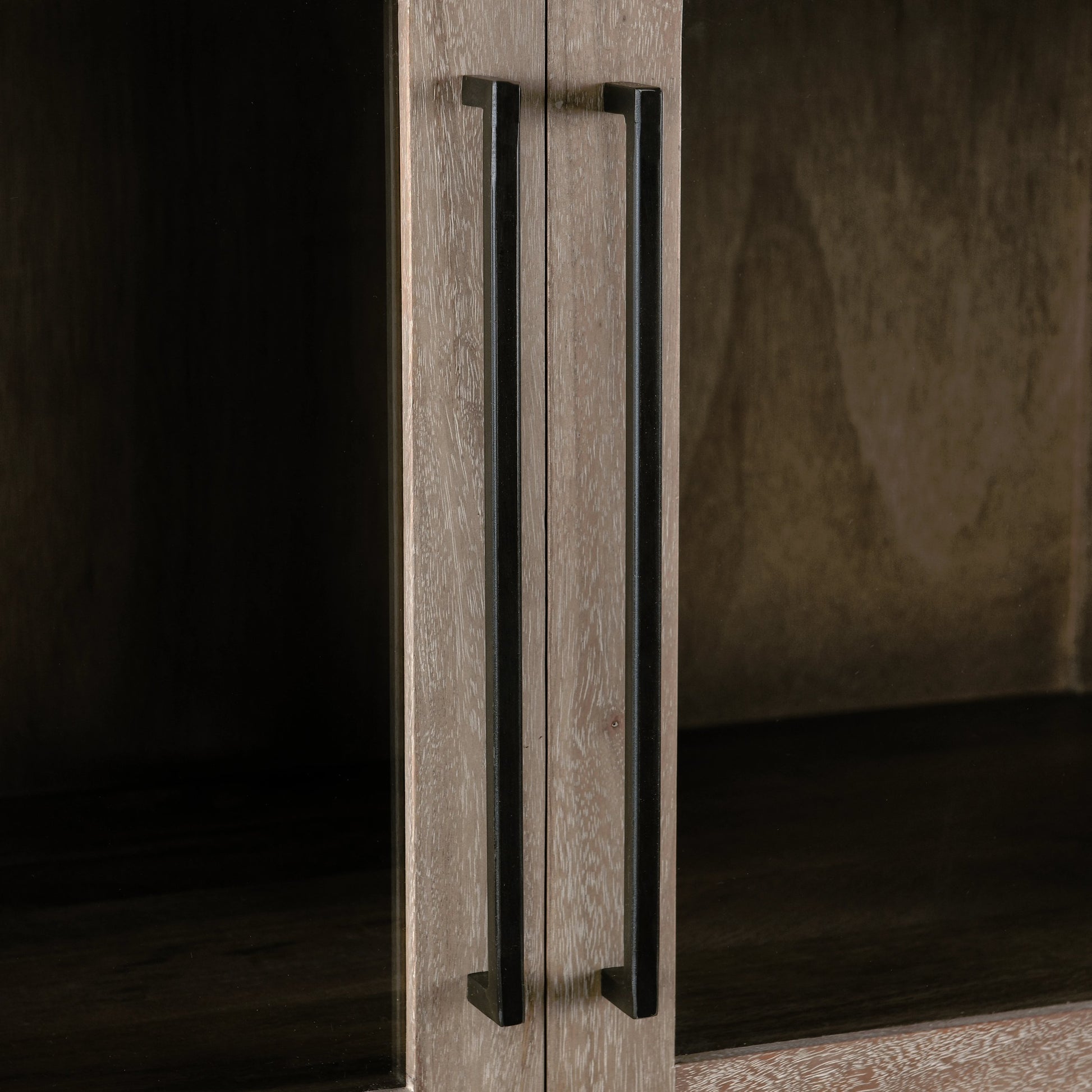 Jensen Tall Cabinet by Classic Home in taupe. Made from mango wood, cane, tempered glass in a modern style.