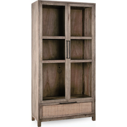 Jensen Tall Cabinet by Classic Home in taupe. Made from mango wood, cane, tempered glass in a modern style.