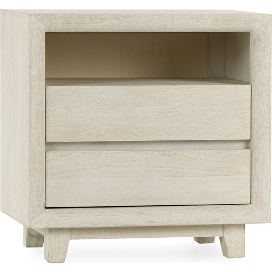 Reece Two-Drawer Mango Wood Nightstand by Classic Home in sand. Made from mango wood in a modern style.