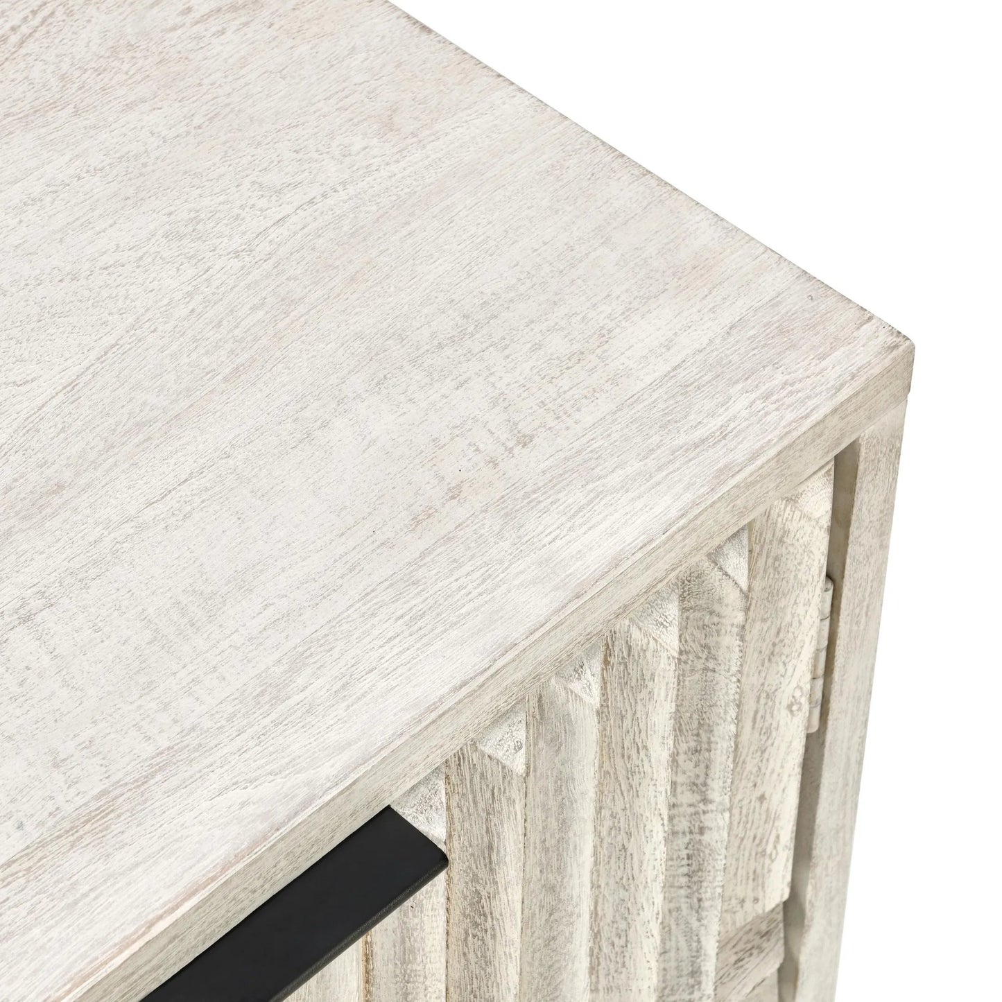 023 SI-2160309 | Closeup | Flint Accent Cabinet by Classic Home in white. Made from mango wood, iron base in a modern style.