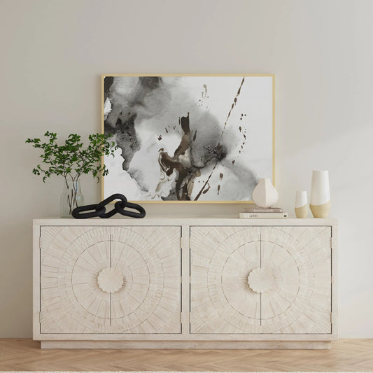 Apollo 84" Mango Wood Sideboard by Classic Home in white wash. Made from mango wood in a transitional style.