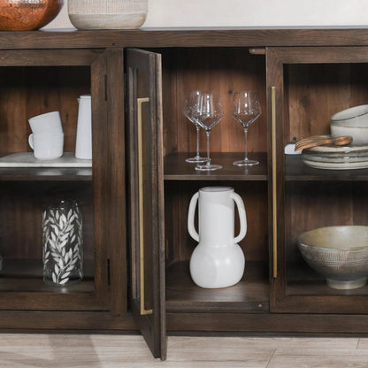 Bradley 6 Doors Sideboard by Classic Home in cocoa brown. Made from oak wood, tempered glass in a modern style.