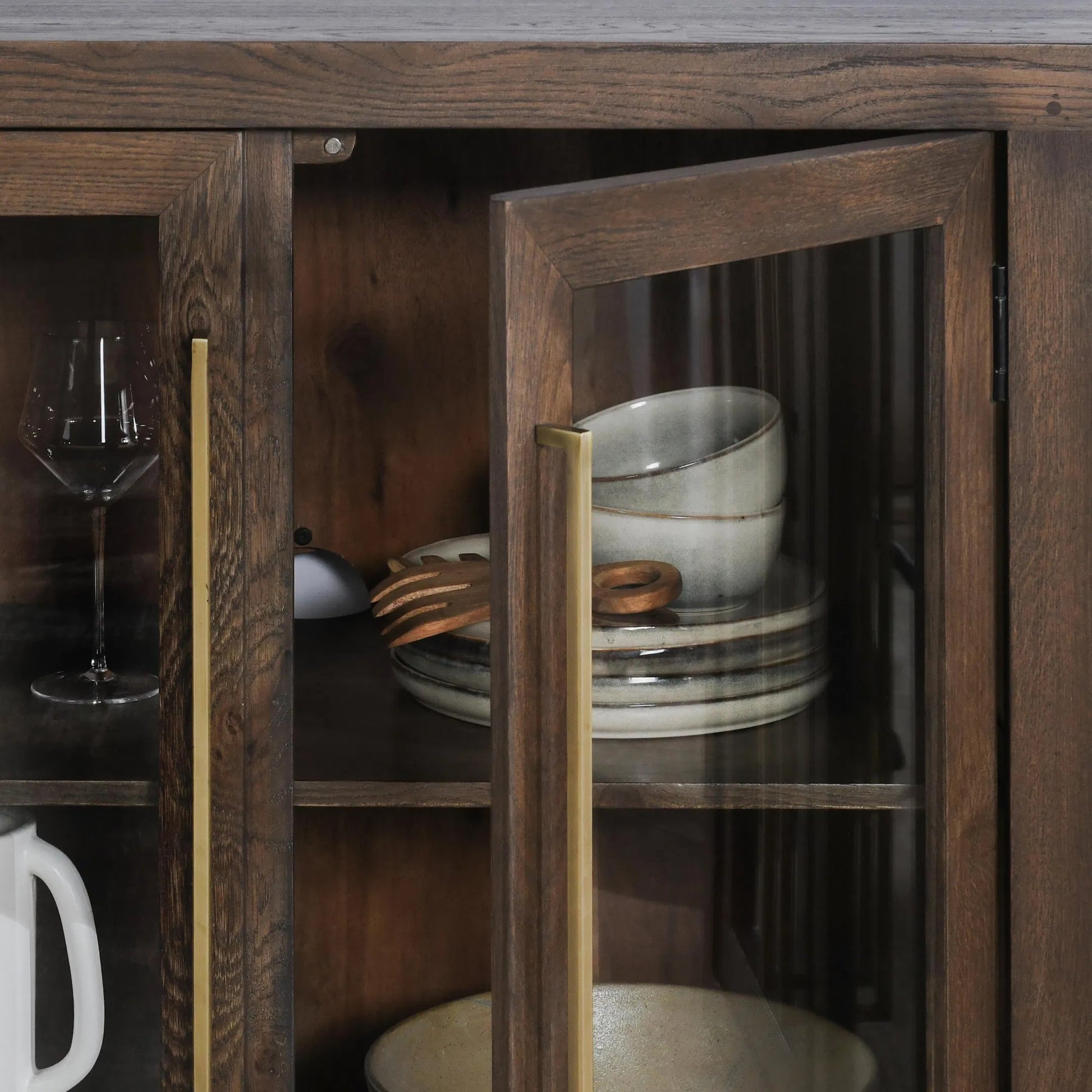 Bradley 6 Doors Sideboard by Classic Home in cocoa brown. Made from oak wood, tempered glass in a modern style.