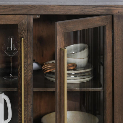 Bradley 6 Doors Sideboard by Classic Home in cocoa brown. Made from oak wood, tempered glass in a modern style.