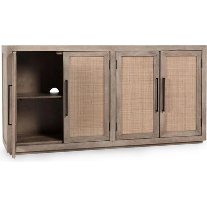 Jensen 72" Wood and Cane Weave Buffet Sideboard by Classic Home in taupe. Made from mango wood, cane in a transitional style.