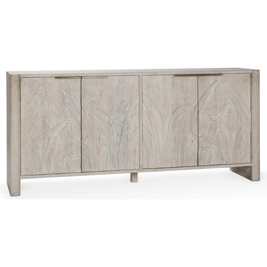 Ledro 82" Solid Wood Buffet Sideboard by Classic Home in white wash. Made from mango wood in a unique style.