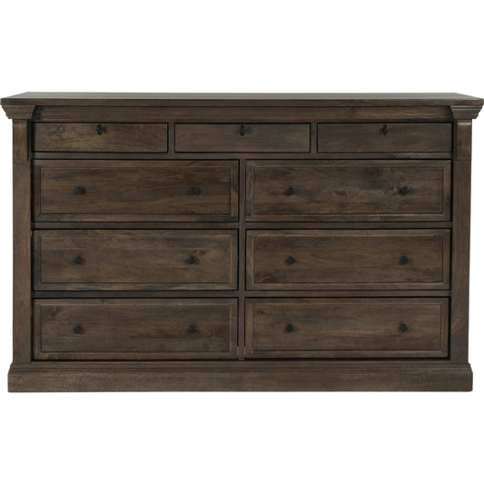 Adelaide Nine-Drawer Mango Wood Dresser by Classic Home in cocoa brown. Made from mango wood in a unique style.