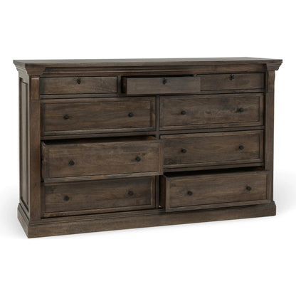 Adelaide Nine-Drawer Mango Wood Dresser by Classic Home in cocoa brown. Made from mango wood in a traditional style.