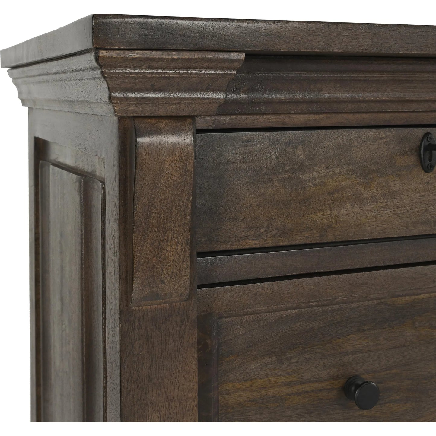 008 SI-2238865 | Closeup | Adelaide Nine-Drawer Mango Wood Dresser by Classic Home in cocoa brown. Made from mango wood in a traditional style.