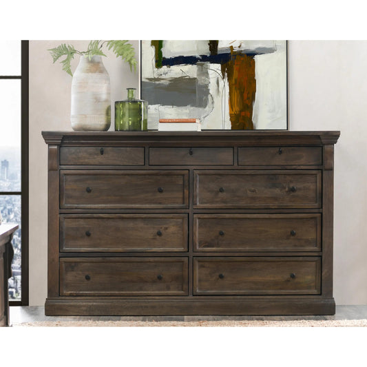 Adelaide Nine-Drawer Mango Wood Dresser by Classic Home in cocoa brown. Made from mango wood in a unique style.