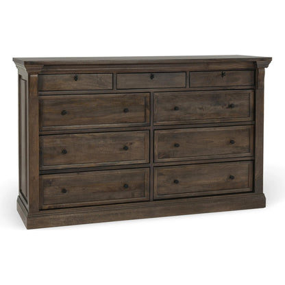 Adelaide Nine-Drawer Mango Wood Dresser by Classic Home in cocoa brown. Made from mango wood in a traditional style.